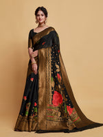 Load image into Gallery viewer, Gulabo Black Woven Jamewar Kashmiri Modal Silk Saree