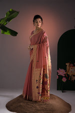 Load image into Gallery viewer, Kalakruti Pink Paithani Muga Cotton Saree With Unstitched Blouse Piece