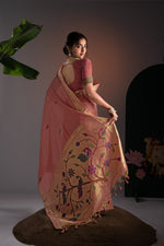 Load image into Gallery viewer, Kalakruti Pink Paithani Muga Cotton Saree With Unstitched Blouse Piece