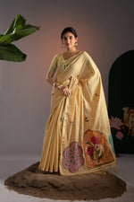 Load image into Gallery viewer, Glam Yellow Muga Cotton Saree With Unstitched Blouse Piece