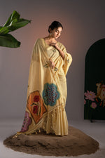 Load image into Gallery viewer, Glam Yellow Muga Cotton Saree With Unstitched Blouse Piece