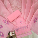 Load image into Gallery viewer, A Freakin Lotus Pink Jamdani Muga Silk Unstitched Suit Set
