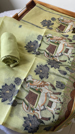 Load image into Gallery viewer, Aria Pista Green Muga Cotton Jamdani Pichwai Unstitched Suit Set