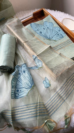 Load image into Gallery viewer, Butterfly Mint Green Muga Cotton Unstitched Suit Set