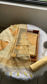 Load image into Gallery viewer, Butterfly Yellow Muga Cotton Unstitched Suit Set