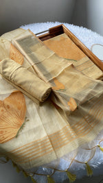 Load image into Gallery viewer, Butterfly Yellow Muga Cotton Unstitched Suit Set
