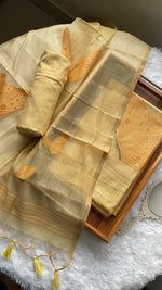 Load image into Gallery viewer, Butterfly Yellow Muga Cotton Unstitched Suit Set
