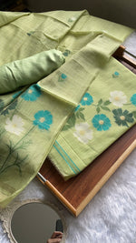Load image into Gallery viewer, Whimsical Weaves Green Soft Muga Cotton Jamdani Unstitched Suit Set