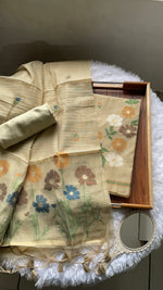 Load image into Gallery viewer, Whimsical Weaves Beige Soft Muga Cotton Jamdani Unstitched Suit Set