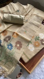 Load image into Gallery viewer, Whimsical Weaves Beige Soft Muga Cotton Jamdani Unstitched Suit Set