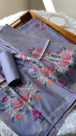 Load image into Gallery viewer, Heritage Looms Purple Viscose Cotton Unstitched Suit Set