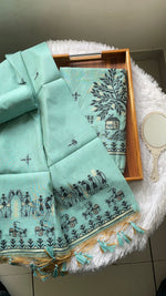 Load image into Gallery viewer, Chic Chronicles Blue Warli Muga Cotton Unstitched Suit Set