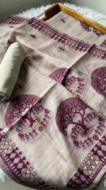 Load image into Gallery viewer, Aabroo Attire Beige & Wine Tussar Silk Unstitched Suit Set