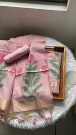 Load image into Gallery viewer, Ethereal Weaves Pink Soft Cotton Unstitched Suit Set
