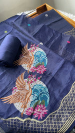 Load image into Gallery viewer, Minimal & Classy Navy Muga Cotton Unstitched Suit Set