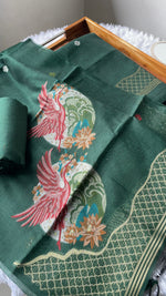 Load image into Gallery viewer, Minimal & Classy Dark Green Muga Cotton Unstitched Suit Set