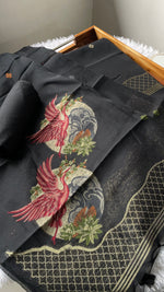 Load image into Gallery viewer, Minimal & Classy Black Muga Cotton Unstitched Suit Set