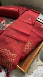 Load image into Gallery viewer, Minimal & Classy Red Muga Cotton Unstitched Suit Set
