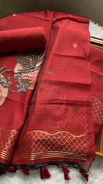 Load image into Gallery viewer, Minimal & Classy Red Muga Cotton Unstitched Suit Set