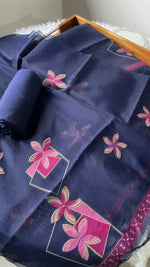 Load image into Gallery viewer, Grace Unfolded Navy Muga Cotton Unstitched Suit Set