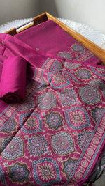 Load image into Gallery viewer, Raw & Radiant Rani Pink Ajrakh Muga Cotton Unstitched Suit Set