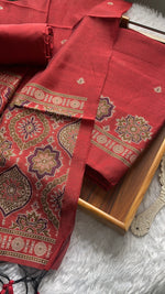 Load image into Gallery viewer, Raw & Radiant Red Ajrakh Muga Cotton Unstitched Suit Set