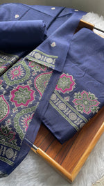 Load image into Gallery viewer, Raw & Radiant Navy Ajrakh Muga Cotton Unstitched Suit Set