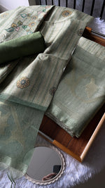 Load image into Gallery viewer, Fabric Couture Sage Green Tussar Silk Unstitched Suit Set
