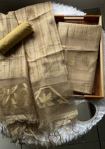 Load image into Gallery viewer, Fabric Couture Olive Green Tussar Silk Unstitched Suit Set
