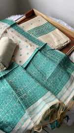 Load image into Gallery viewer, Loomed Luxury Turquoise Jamdani Muga Cotton Unstitched Suit Set
