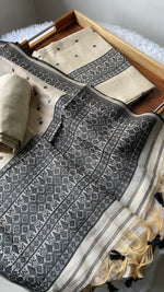 Load image into Gallery viewer, Loomed Luxury Black Jamdani Muga Cotton Unstitched Suit Set