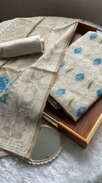 Load image into Gallery viewer, Unveiled Grace Blue Mul Cotton Jamdani Unstitched Suit Set