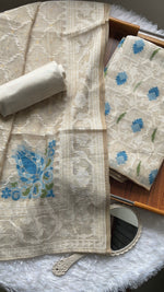 Load image into Gallery viewer, Unveiled Grace Blue Mul Cotton Jamdani Unstitched Suit Set