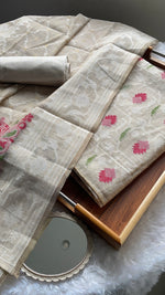 Load image into Gallery viewer, Unveiled Grace Red Mul Cotton Jamdani Unstitched Suit Set