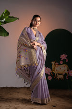 Load image into Gallery viewer, Kalakruti Lavender Paithani Muga Cotton Saree With Unstitched Blouse Piece