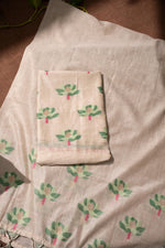 Load image into Gallery viewer, Simply Floral Beige & Green Cotton Unstitched Suit Set