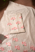 Load image into Gallery viewer, Simply Floral Beige & Pink Cotton Unstitched Suit Set