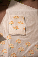 Load image into Gallery viewer, Simply Floral Beige & Mustard Cotton Unstitched Suit Set