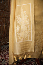 Load image into Gallery viewer, Elysian Weaves Yellow Jamdani Muga Cotton Unstitched Suit Set