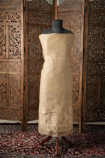 Load image into Gallery viewer, Elysian Weaves Beige Jamdani Muga Cotton Unstitched Suit Set