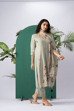 Load image into Gallery viewer, Petals & Weaves Beige Viscose Cotton Stitched Suit Sets
