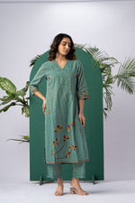 Load image into Gallery viewer, Petals & Weaves Teal Viscose Cotton Stitched Suit Sets