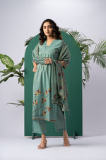 Load image into Gallery viewer, Petals & Weaves Teal Viscose Cotton Stitched Suit Sets
