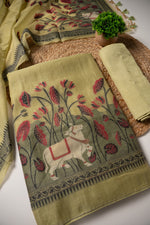 Load image into Gallery viewer, Celestial Cotton Green Jamdani Muga Cotton Unstitched Suit Set