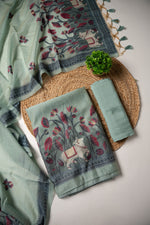 Load image into Gallery viewer, Celestial Cotton Sky Blue Jamdani Muga Cotton Unstitched Suit Set