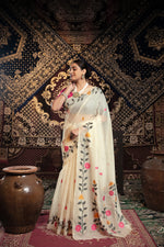 Load image into Gallery viewer, Daisy White Muslin Cotton Jamdani Saree With Contrast Blouse