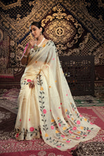 Load image into Gallery viewer, Daisy White Muslin Cotton Jamdani Saree With Contrast Blouse