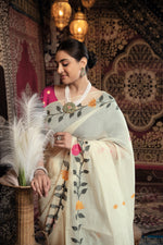 Load image into Gallery viewer, Daisy White Muslin Cotton Jamdani Saree With Contrast Blouse