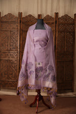 Load image into Gallery viewer, Contemporary Cow Lavender Muga Cotton Jamdani Unstitched Suit Set