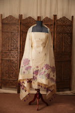 Load image into Gallery viewer, Contemporary Cow Beige Muga Cotton Jamdani Unstitched Suit Set